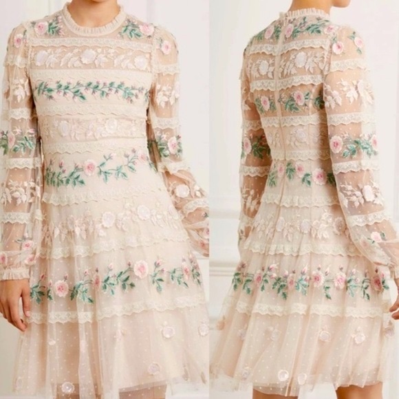 Needle & Thread x BHLDN Precious Rose 2 / XS Pink Embroidered Sequin Lace Formal - Picture 6 of 16